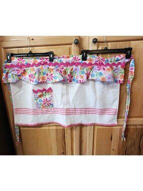 Flower Power Floral Terry Cotton 1/2 Apron Purple Pink Green White Blue Orange E